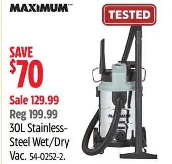 Canadian Tire 30L Stainless- Steel Wet/Dry Vac offer