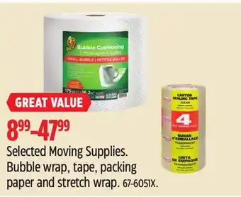 Canadian Tire DUCK Selected Moving Supplies. Bubble wrap, tape, packing paper and stretch wrap offer