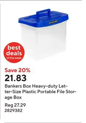 Staples Bankers Box Heavy-duty Letter-Size Plastic Portable File Storage Box offer