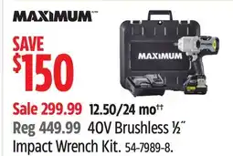 Canadian Tire MAXIMUM 40V Brushless 1⁄2˝ Impact Wrench Kit offer