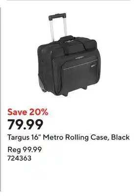 Staples Targus 16 Metro Rolling Case, Black offer