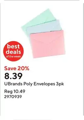 Staples UBrands Poly Envelopes 3pk offer