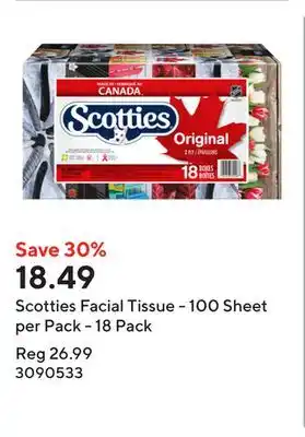 Staples Scotties Facial Tissue - 100 Sheet per Pack - 18 Pack offer