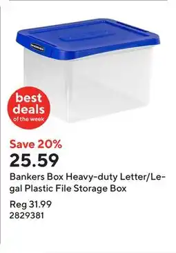 Staples Bankers Box Heavy-duty Letter/Legal Plastic File Storage Box offer