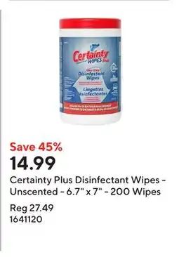 Staples Certainty Plus Disinfectant Wipes - Unscented - 6.7 x 7 - 200 Wipes offer