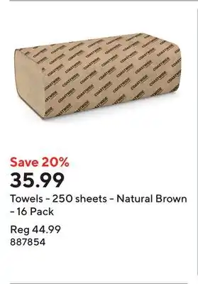 Staples Towels - 250 sheets - Natural Brown - 16 Pack offer