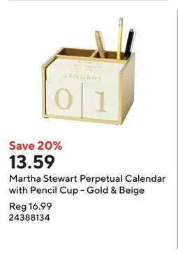 Staples Martha Stewart Perpetual Calendar with Pencil Cup - Gold & Beige offer