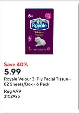 Staples Royale Velour 3-Ply Facial Tissue - 82 Sheets/Box - 6 Pack offer