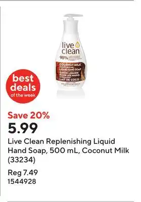 Staples Live Clean Replenishing Liquid Hand Soap, 500 mL, Coconut Milk (33234) offer