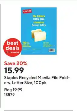 Staples Staples Recycled Manila File Folders, Letter Size, 100pk offer