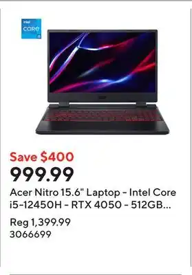 Staples Acer Nitro 15.6 Laptop - Intel Core i5-12450H - RTX 4050 - 512GB SSD - 16GB RAM - Windows 11 - Black offer