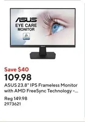 Staples ASUS 23.8 IPS Frameless Monitor with AMD FreeSync Technology - VA24EHEY offer