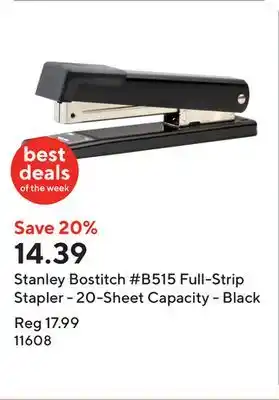 Staples Stanley Bostitch #B515 Full-Strip Stapler - 20-Sheet Capacity - Black offer