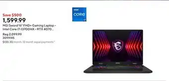 Staples MSI Sword 16 FHD+ Gaming Laptop - Intel Core i7-13700HX - RTX 4070 - 1TB SSD - 16GB DDR5 - Win 11 offer