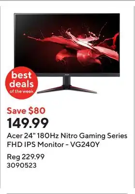 Staples Acer 24 180Hz Nitro Gaming Series FHD IPS Monitor - VG240Y offer