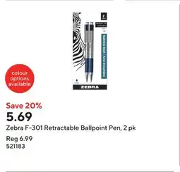 Staples Zebra F-301 Retractable Ballpoint Pen, 2 pk offer