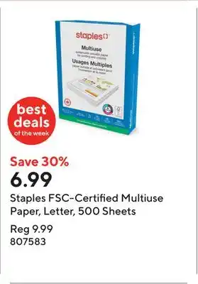 Staples Staples FSC-Certified Multiuse Paper, Letter, 500 Sheets offer