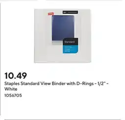 Staples Staples Standard View Binder with D-Rings - 1/2 - White offer