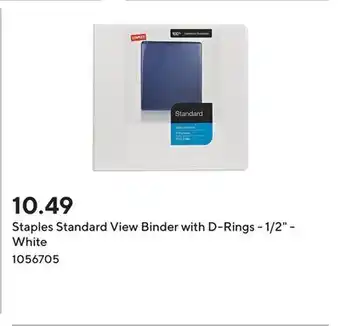 Staples Staples Standard View Binder with D-Rings - 1/2 - White offer