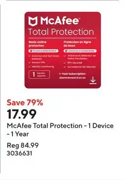 Staples McAfee Total Protection - 1 Device - 1 Year offer