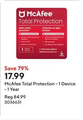 Staples McAfee Total Protection - 1 Device - 1 Year offer