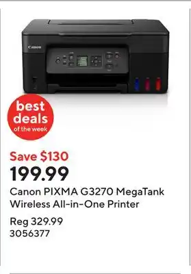 Staples Canon PIXMA G3270 MegaTank Wireless All-in-One Printer offer