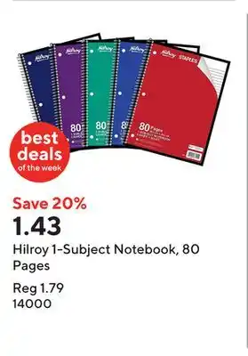 Staples Hilroy 1-Subject Notebook, 80 Pages offer