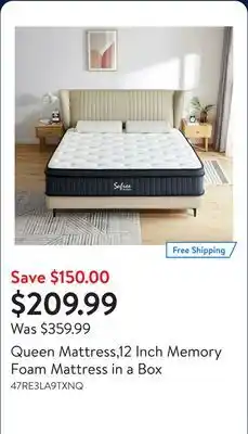 Walmart Queen Mattress,12 Inch Memory Foam Mattress in a Box offer