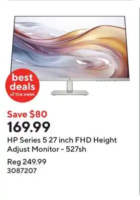 Staples HP Series 5 27 inch FHD Height Adjust Monitor - 527sh offer