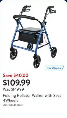 Walmart Folding Rollator Walker with Seat 4Wheels offer