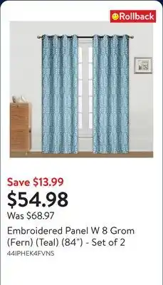 Walmart Embroidered Panel W 8 Grom (Fern) (Teal) (84) - Set of 2 offer