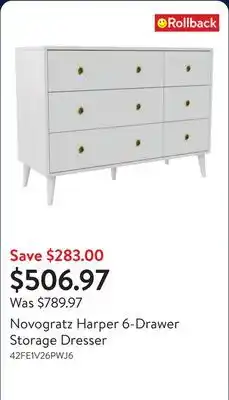 Walmart Novogratz Harper 6-Drawer Storage Dresser offer