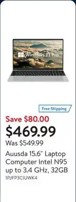 Walmart Auusda 15.6 Laptop Computer Intel N95 up to 3.4 GHz, 32GB offer