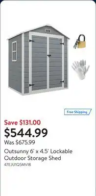 Walmart Outsunny 6' x 4.5' Lockable Outdoor Storage Shed offer