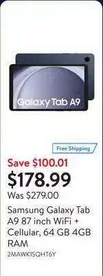 Walmart Samsung Galaxy Tab A9 87 inch WiFi + Cellular, 64 GB 4GB RAM offer