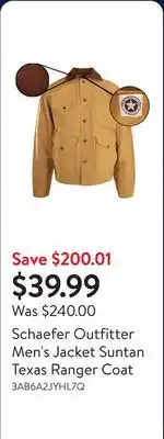 Walmart Schaefer Outfitter Men's Jacket Suntan Texas Ranger Coat offer