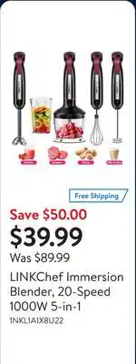 Walmart LINKChef Immersion Blender, 20-Speed 1000W 5-in-1 offer