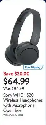 Walmart Sony WHCH520 Wireless Headphones with Microphone | Open Box offer