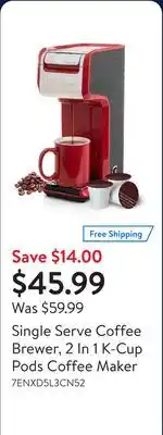 Walmart Single Serve Coffee Brewer, 2 In 1 K-Cup Pods Coffee Maker offer