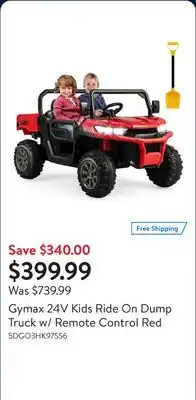 Walmart Gymax 24V Kids Ride On Dump Truck w/ Remote Control Red offer