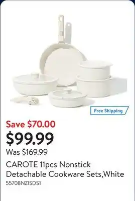 Walmart CAROTE 11pcs Nonstick Detachable Cookware Sets,White offer