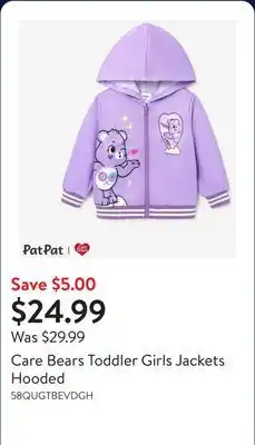 Walmart Care Bears Toddler Girls Jackets Hooded offer