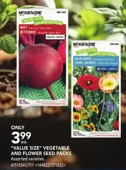 RONA VALUE SIZE VEGETABLE AND FLOWER SEED PACKS offer