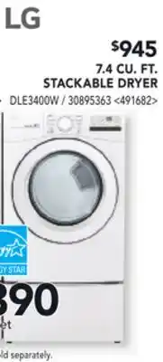 RONA LG 7.4 CU. FT. STACKABLE DRYER offer