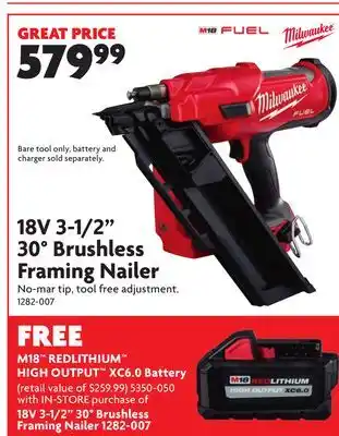 Home Hardware 18V 3-1/2 30° Brushless Framing Nailer offer