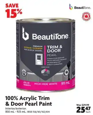 Home Hardware 100% acrylic trim & door pearl paint offer