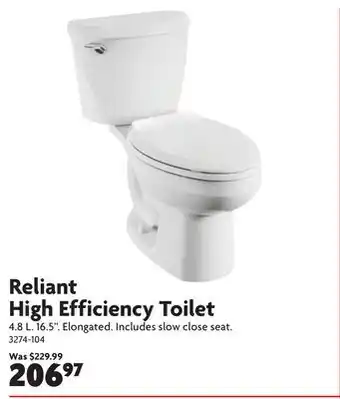 Home Hardware Reliant High Efficiency Toilet offer