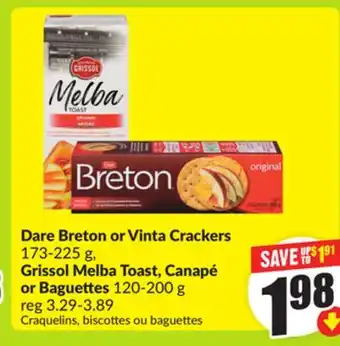 FreshCo Dare Breton or Vinta Crackers, 173-225 g offer