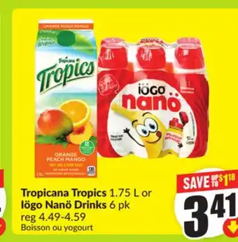 FreshCo Tropicana Tropics 1.75 L or logo Nano Drinks 6 pk offer