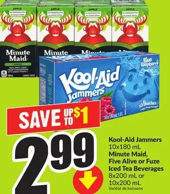 FreshCo Kool-Aid Jammers 10x180 mL Minute Maid, Five Alive or Fuze Iced Tea Beverages 8x200 mL or 10x200 mL offer